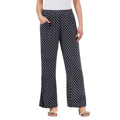 The Collection Navy leaf print palazzo trousers